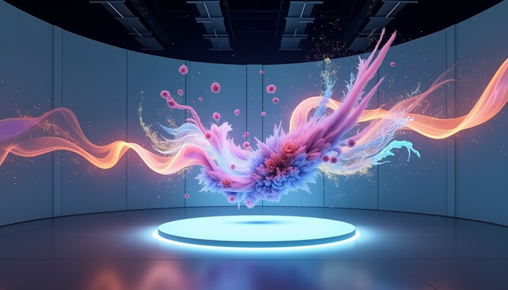 Abstract AI-generated colorful wave floating in a futuristic digital space