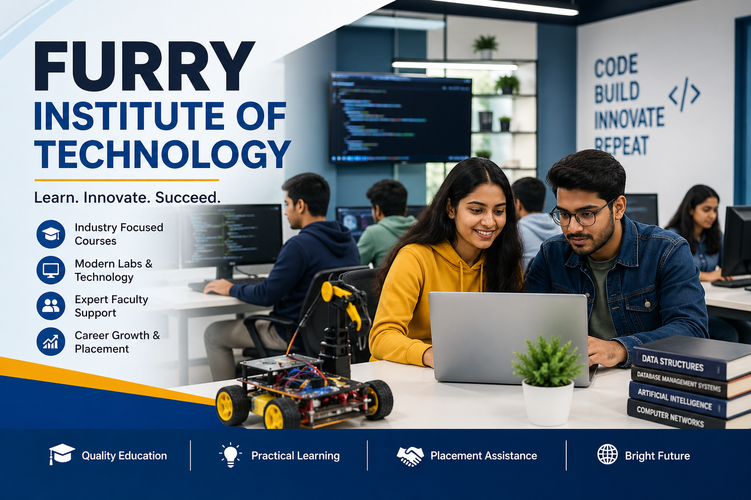 students learning at furry institute of technology in modern computer lab