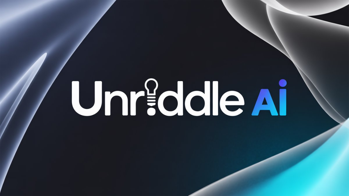 Unriddle AI logo with modern abstract background representing AI document analysis tool