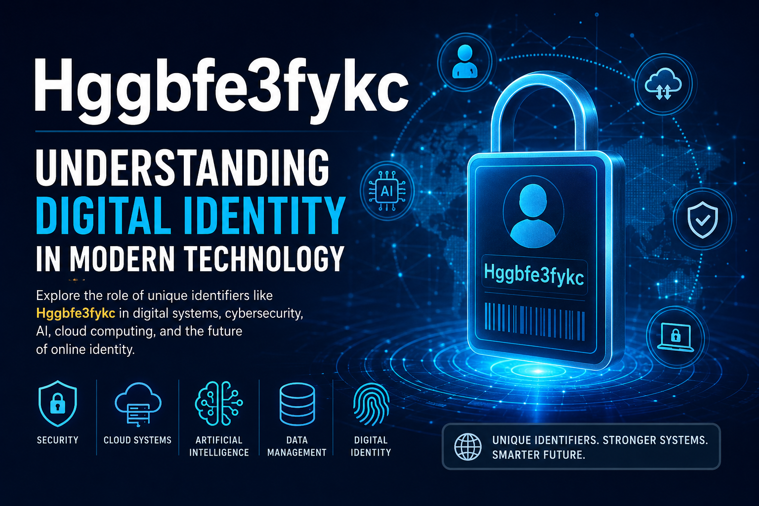 Hggbfe3fykc digital identity concept showing cybersecurity, AI, cloud systems and unique digital identifiers