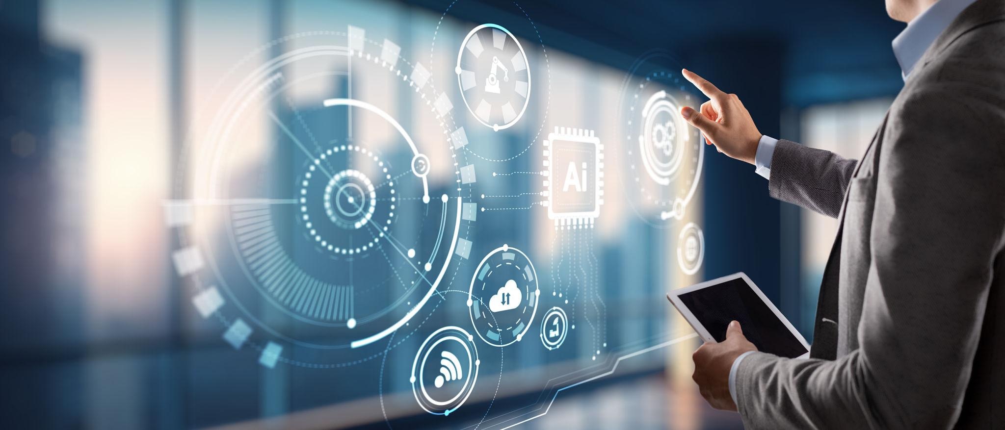 Merlion Technologies digital transformation concept showing AI cloud computing and modern IT solutions interface