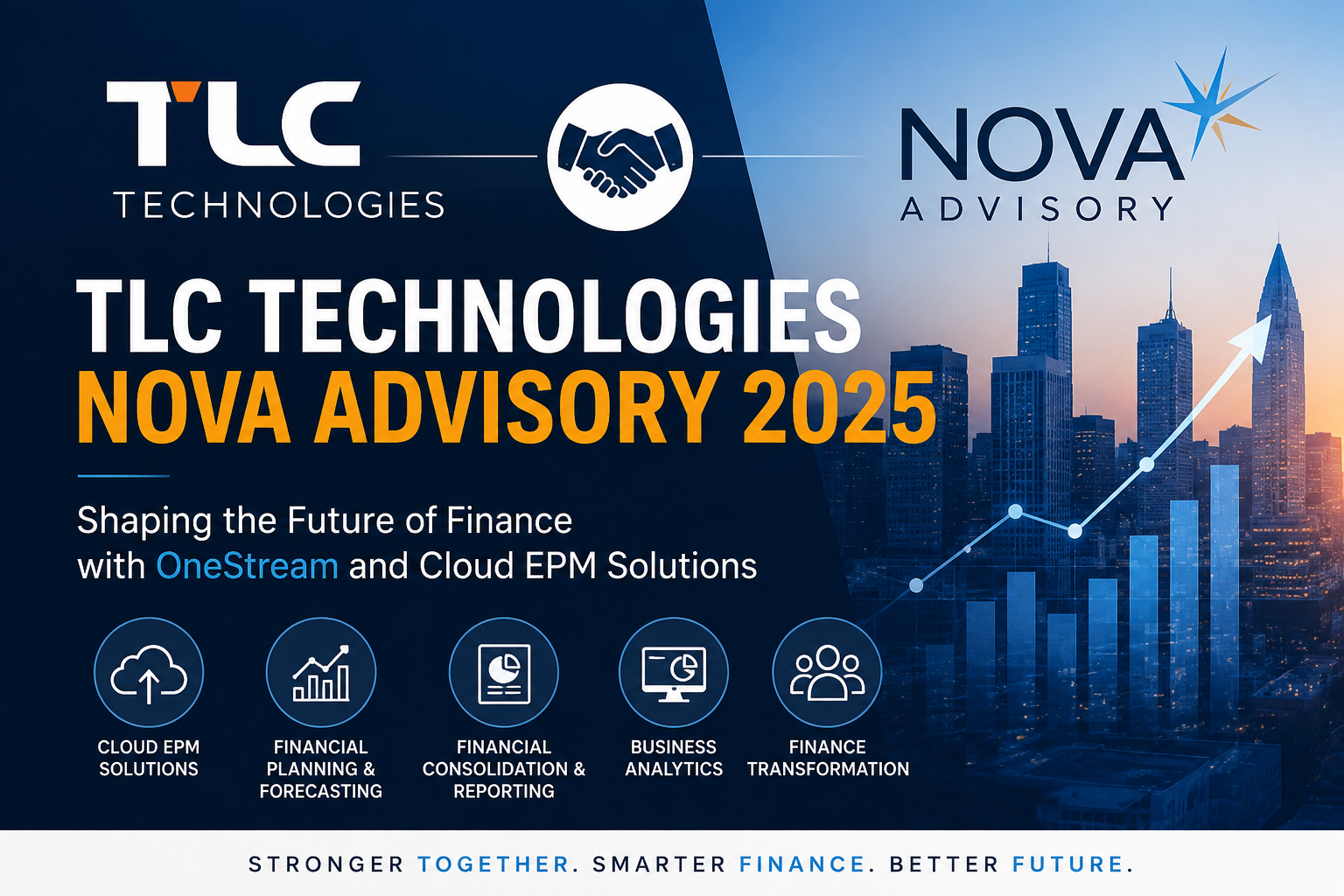 TLC Technologies Nova Advisory 2025 featured image showing finance transformation, OneStream solutions, cloud EPM services, and business analytics.