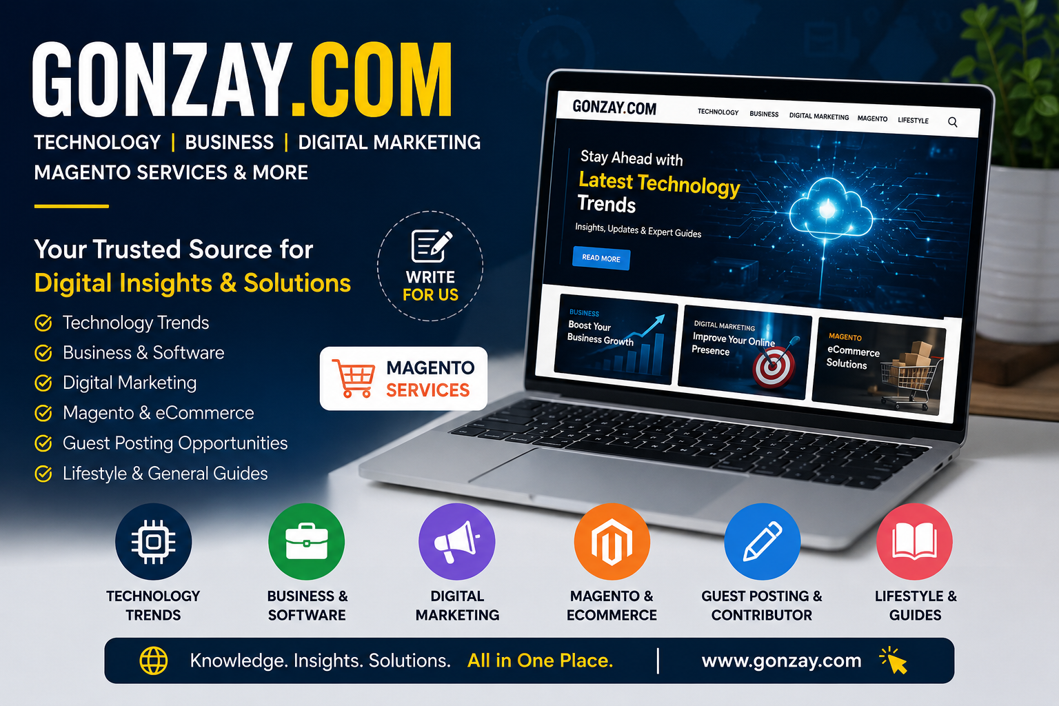 Gonzay.com technology trends, business solutions, digital marketing strategies, Magento services, and guest posting opportunities