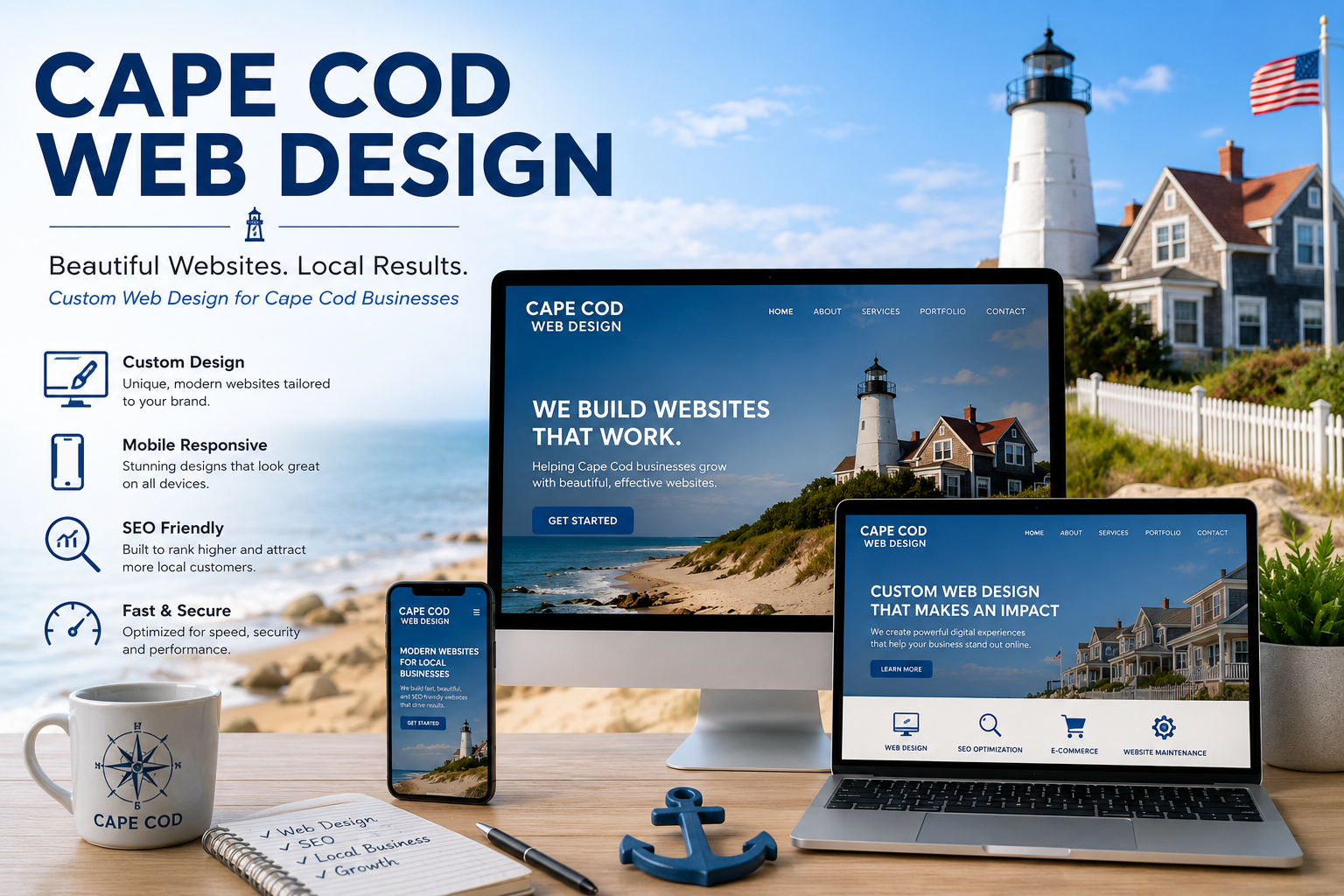 Cape Cod Web Design showcasing responsive website development, SEO optimization, and custom web solutions for local businesses in Cape Cod.