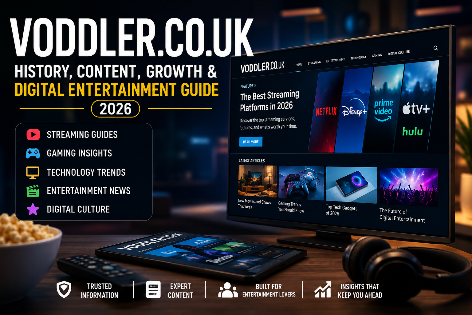 Voddler.co.uk digital entertainment guide featuring streaming platforms, technology, gaming insights, and online entertainment content.