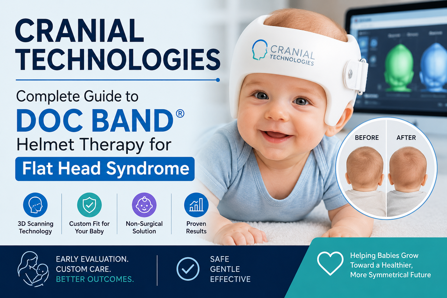 Cranial Technologies DOC Band helmet therapy helping correct plagiocephaly and flat head syndrome in an infant through custom cranial remolding treatment.
