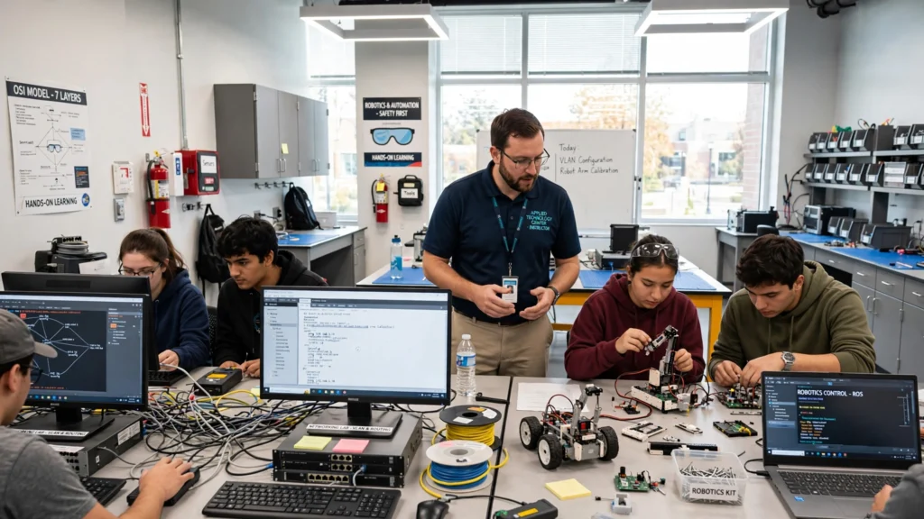 Students receiving practical career training inside a modern Applied Technology Center laboratory.
