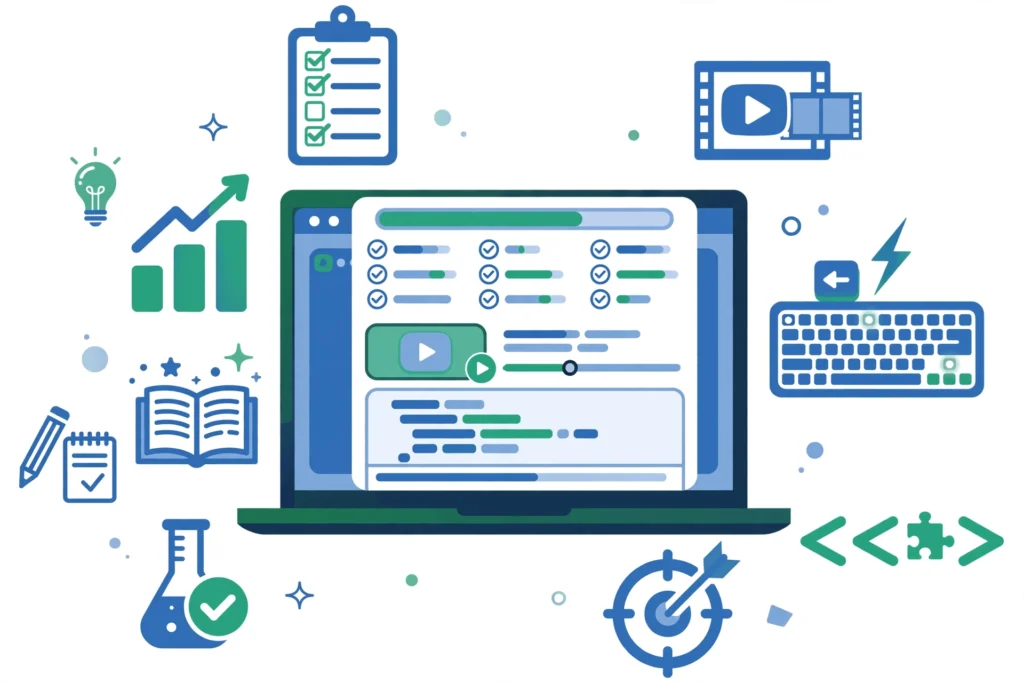 Beginner improving software skills through daily practice and online learning